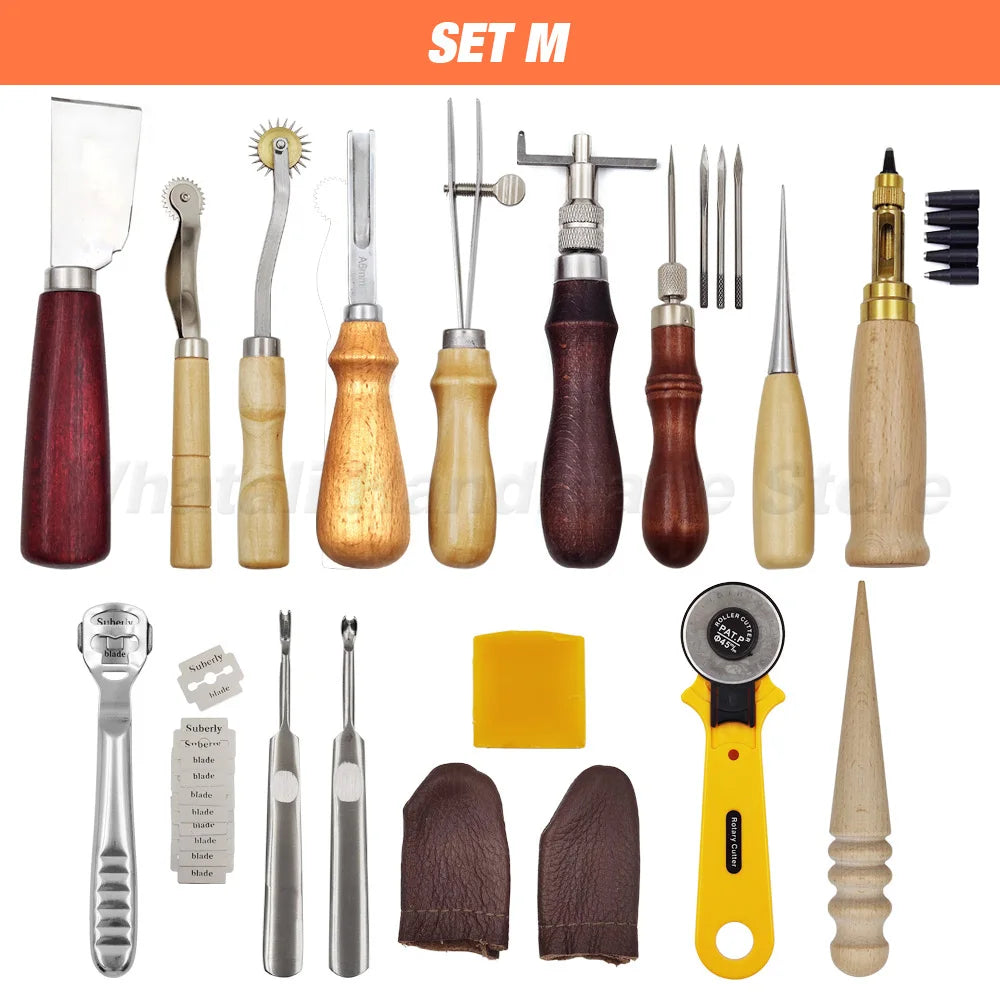 Professional Hand Sewing Leathercraft Tools Kit Saddle Groover Stitching Punch Carving Work Sets Tool For DIY Leather Accessory