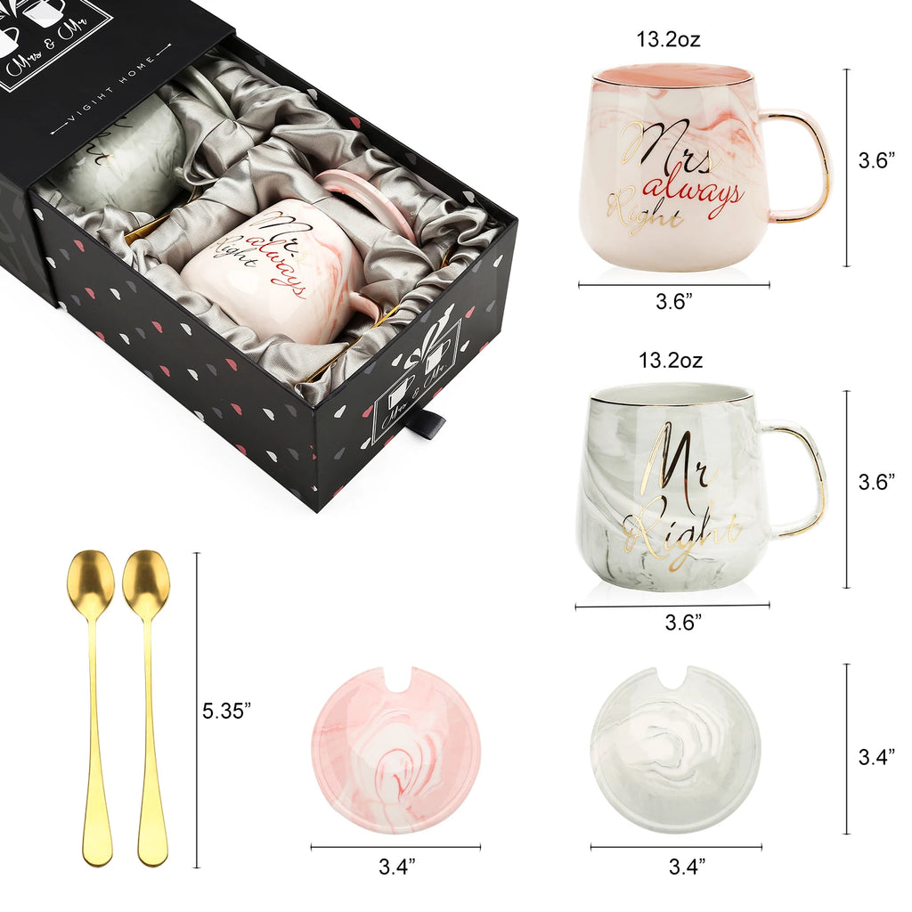 Mr and Mrs Coffee Mugs Creative Couples Black Ceramic Cups Wedding Gifts for Newlyweds Cup Set Perfect Gift-Set for Engagement