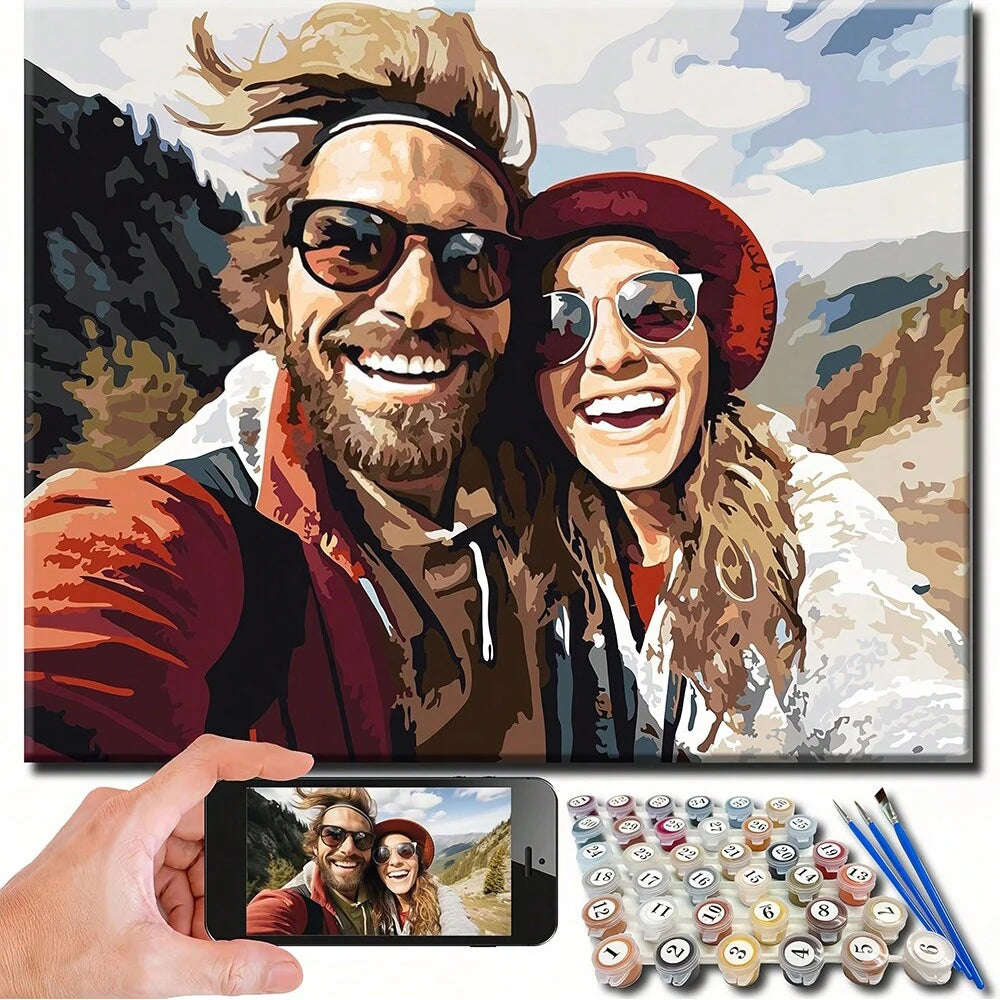 HUACAN Custom Photo Painting By Numbers Kits Couples Travel Hand Painted Diy Gift Home Wall Decoration