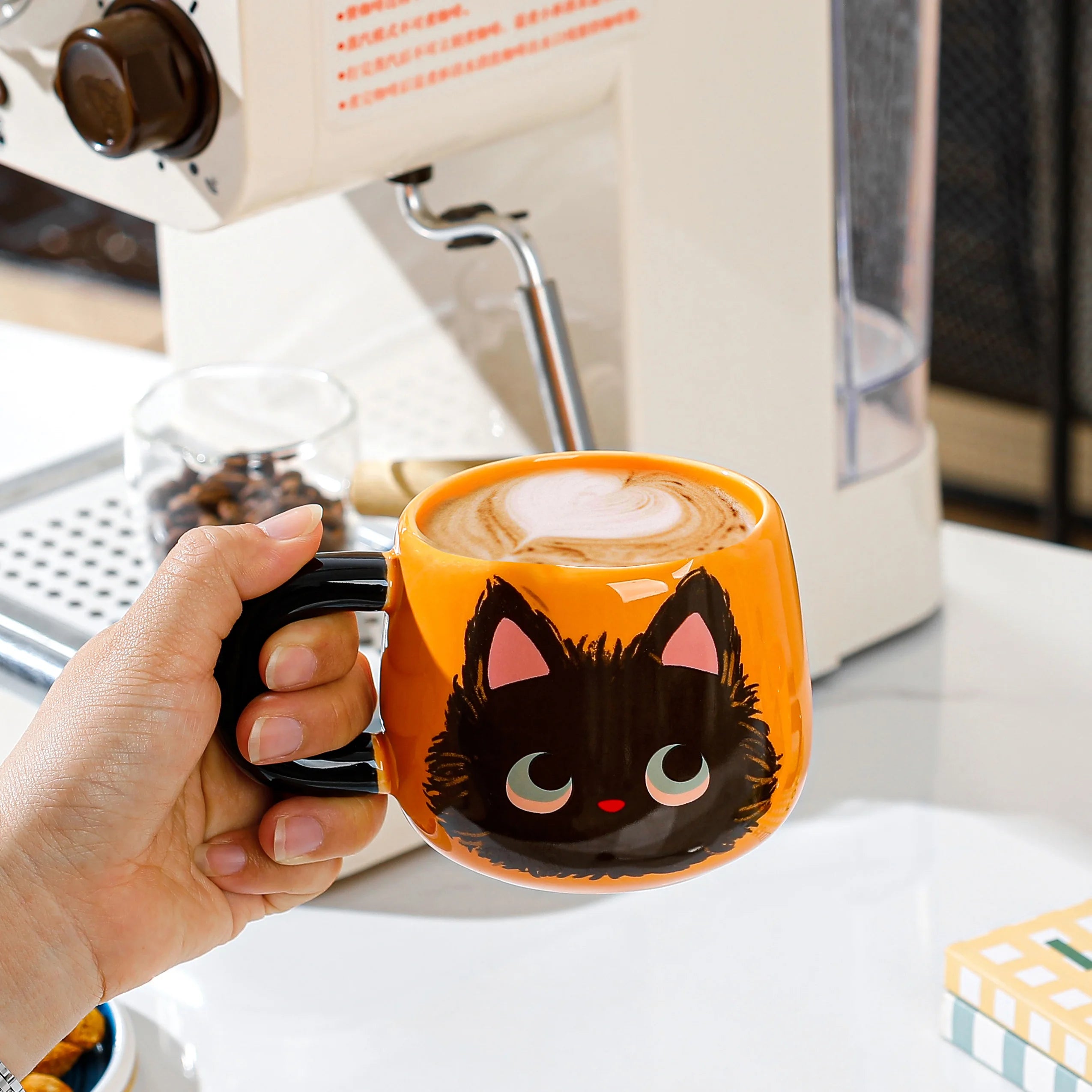 Ceramic  Head Mugs with Spoons Cute Animal Design Drinking Water Cups for Couples Home Office Birthday Gifts
