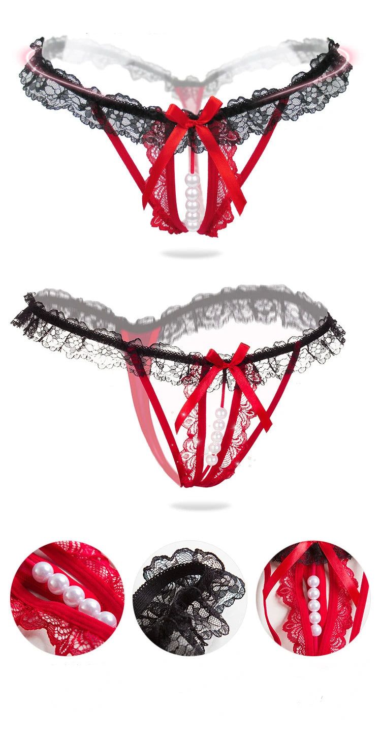 Sexy Women's Panties Lingerie G String Thongs Lace Underwear Female Perspective Women's Thong Pearl Panties Transparent Knickers