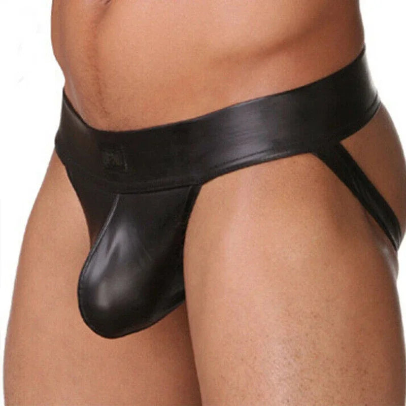 Men's Faux Leather Thong Underwear – Low-Rise G-String & Jockstrap Style | Comfortable Men's Lingerie