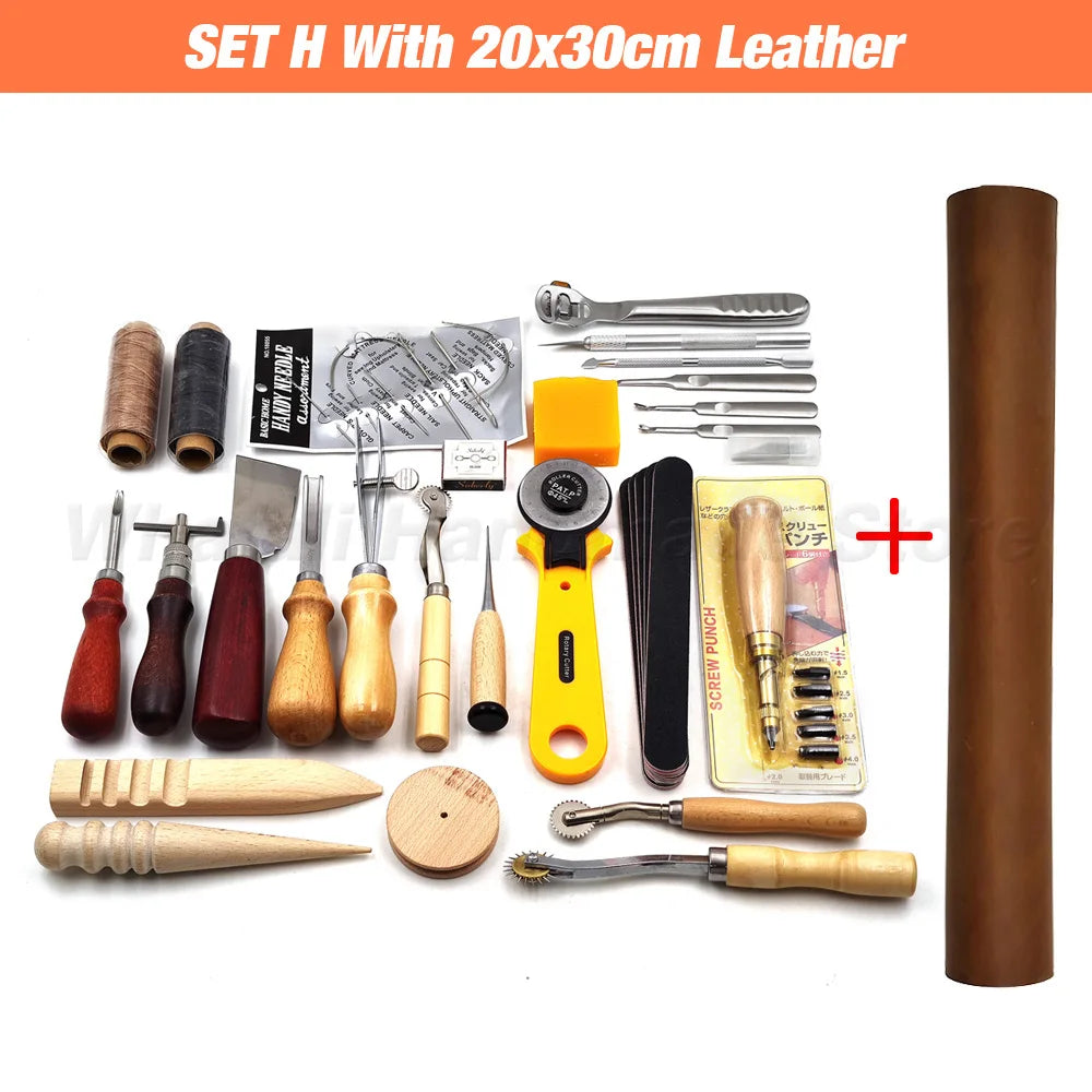 Professional Hand Sewing Leathercraft Tools Kit Saddle Groover Stitching Punch Carving Work Sets Tool For DIY Leather Accessory