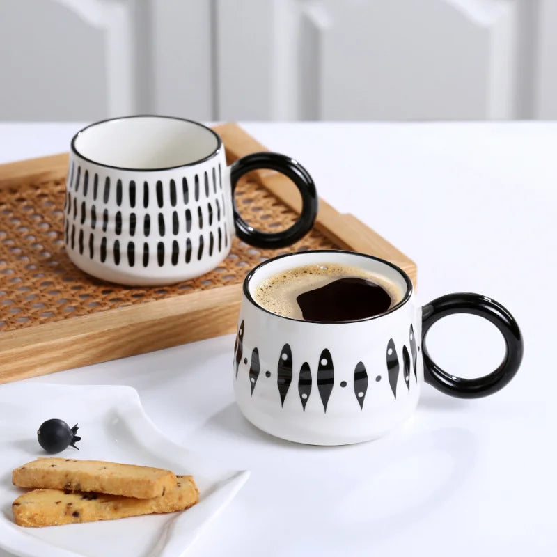 Creative Ceramic Coffee Mug Black White Couple Mug Home Chessboard Latte Latte Coffee Cup Simple Afternoon Tea Supplies New Gift