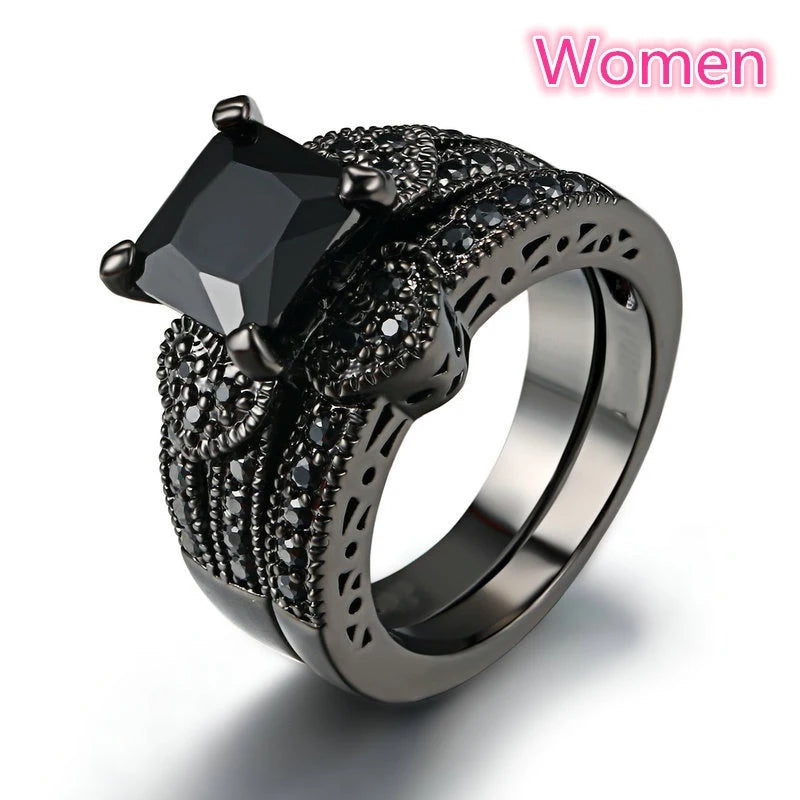 Couple Rings For Women White Rhinestones Zirconia Rings Set Simple CZ Stainless Steel Men Ring Wedding Jewelry For Lover Gifts