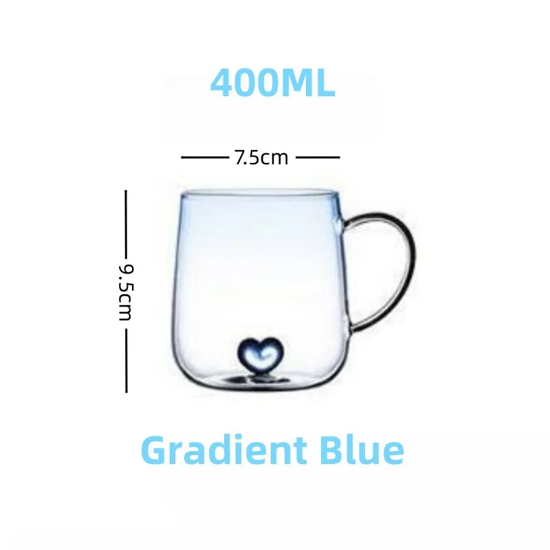 400mL 3D Love Gradient Transparent Glass Coffee Mug Milk Juice Couple Pair Cup Lady Office Afternoon Tea Party Drinkware