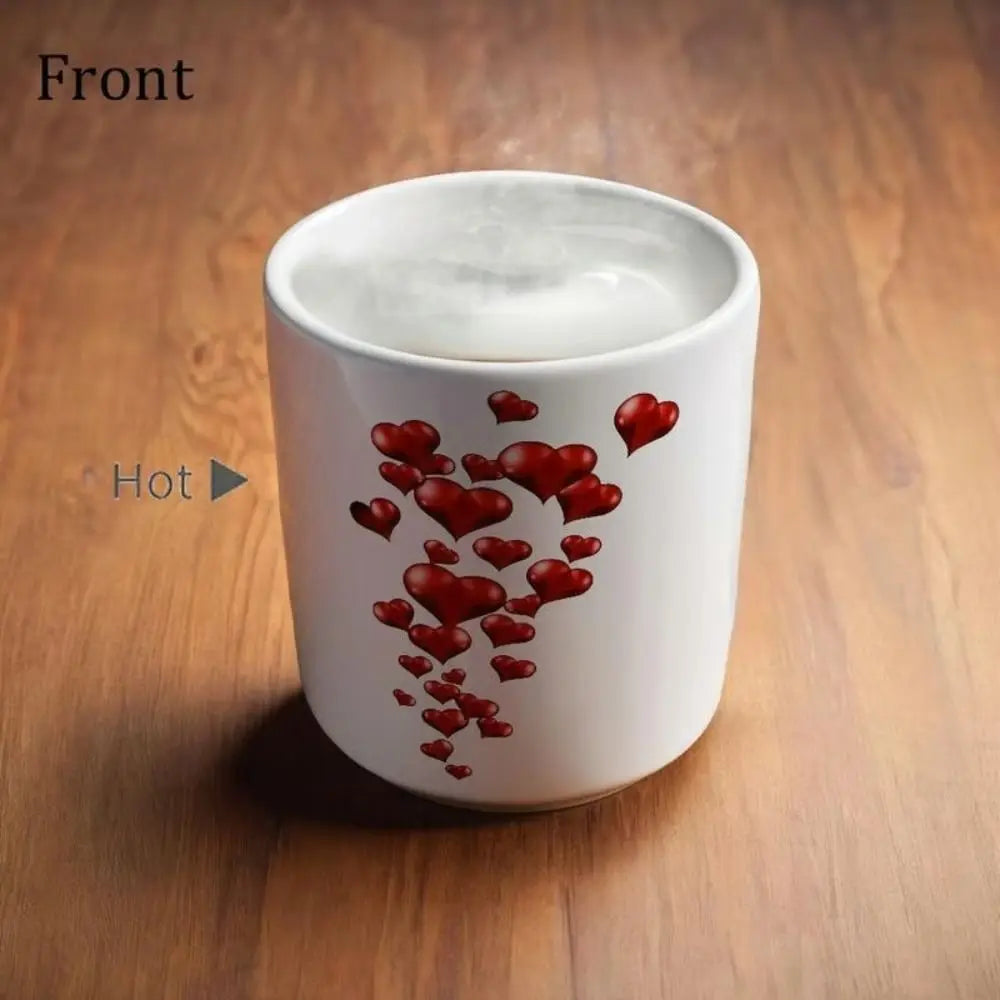Creative Ceramic Color Changing Mug Heart-Shaped Thermochromic Reveal Coffee Mug 11oz Coffee Cup for Home&Office