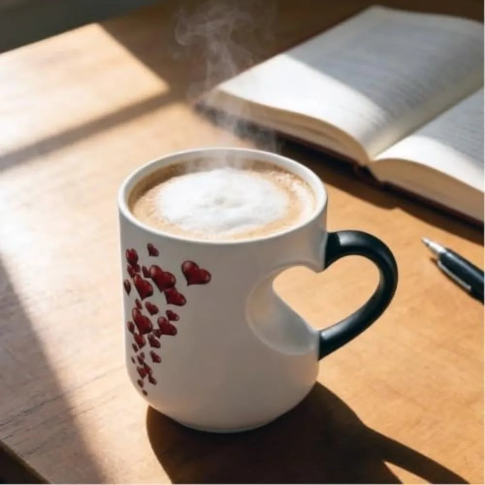 Creative Ceramic Color Changing Mug Heart-Shaped Thermochromic Reveal Coffee Mug 11oz Coffee Cup for Home&Office