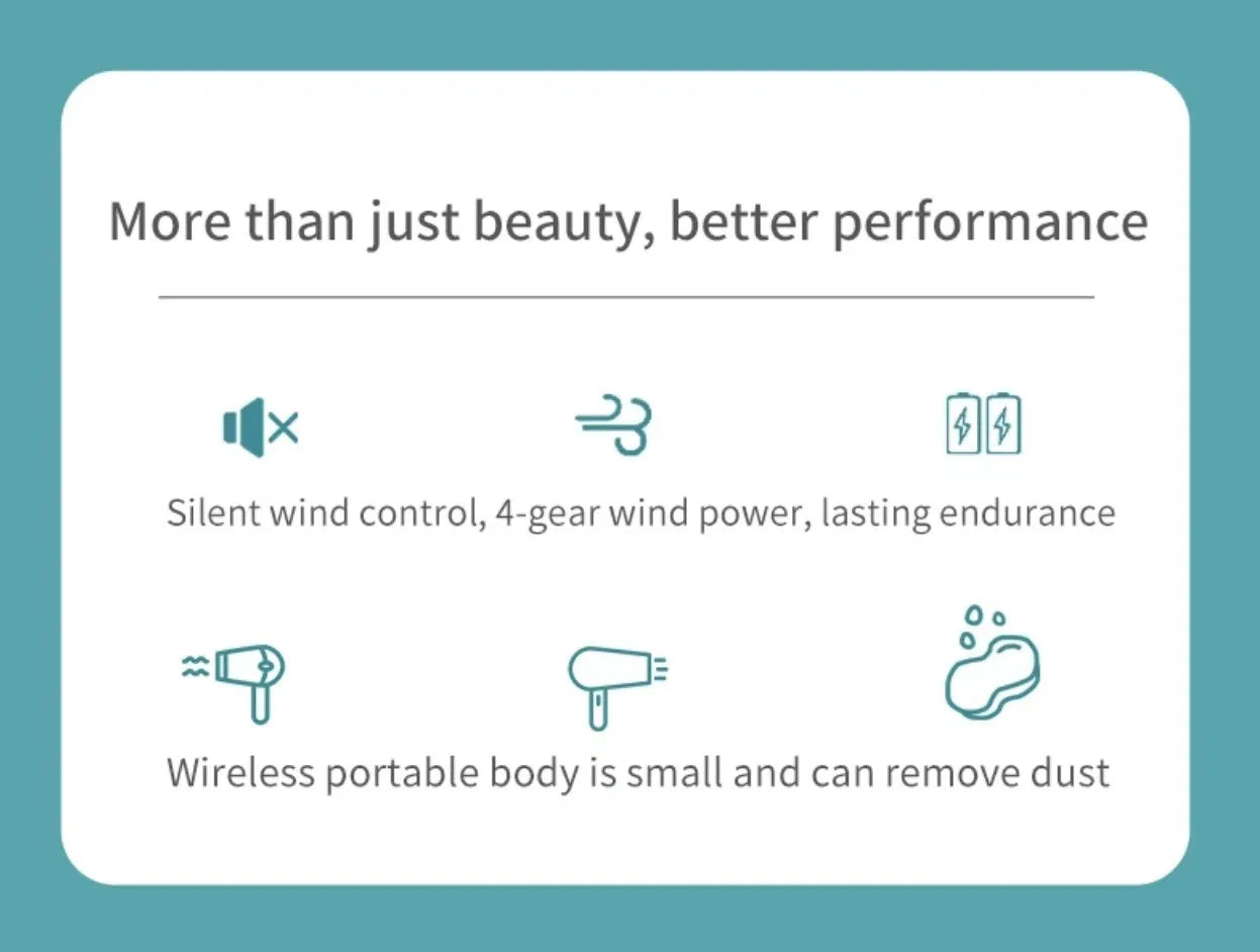 HOMEFISH 4 in 1 Wireless Hair Dryer Portable USB Rechargeable Negative Ions Blow Dryer Electric Air Duster Blower