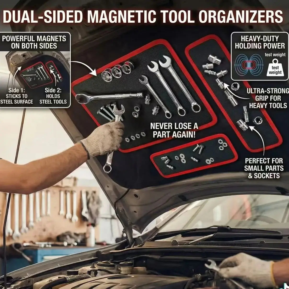 New Magnetic Tool Mat, Space Saving Wall Mount, Quick Organization, Improve Workshop Efficiency, Portable Tool Rack and Pad