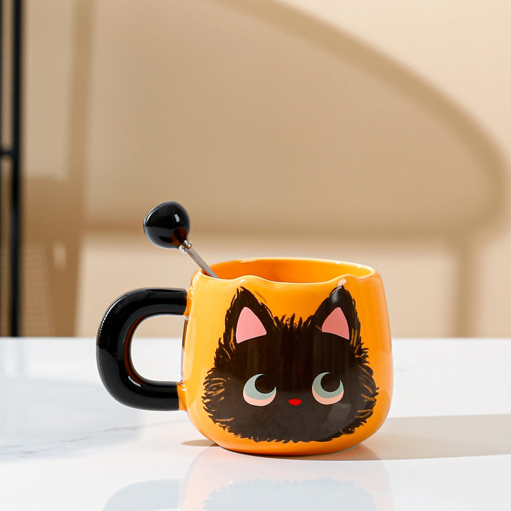 Ceramic  Head Mugs with Spoons Cute Animal Design Drinking Water Cups for Couples Home Office Birthday Gifts