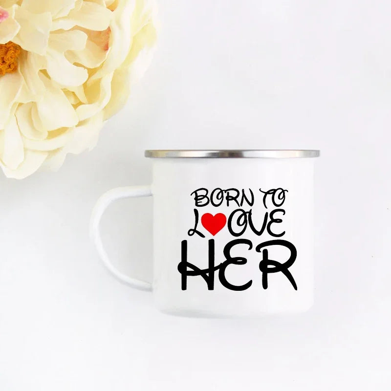 Mr and Mrs Mugs Cute Valentine's Day Gift His and Hers Lovers Camp Cup Husband and Wife Enamel Mug Gift for Couples