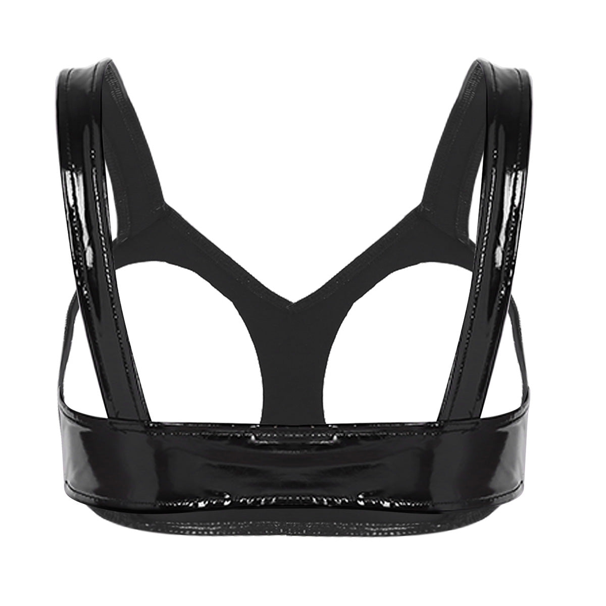 Lingerie Sexy Set Women Wetlook Patent Leather Wire-free Open Cup Sexy Bra with Ruffle Built-in Thongs Garter Belt Mini Skirts