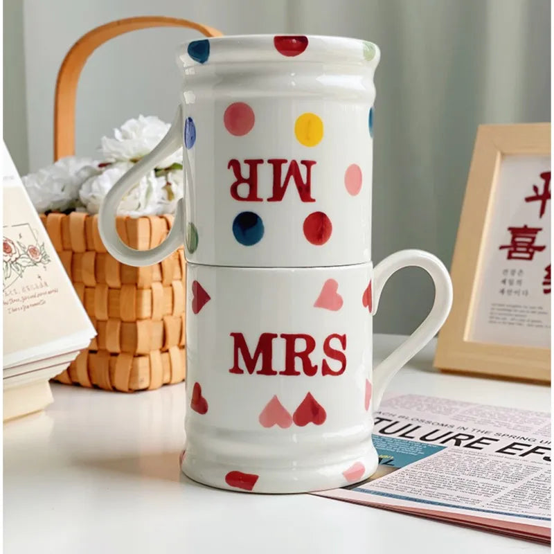 Creative Mr Mrs Coffee Mug Creative Dot Love Ceramic Cup for Couple Girl Drinking Water Cup Wedding Gift 400ml