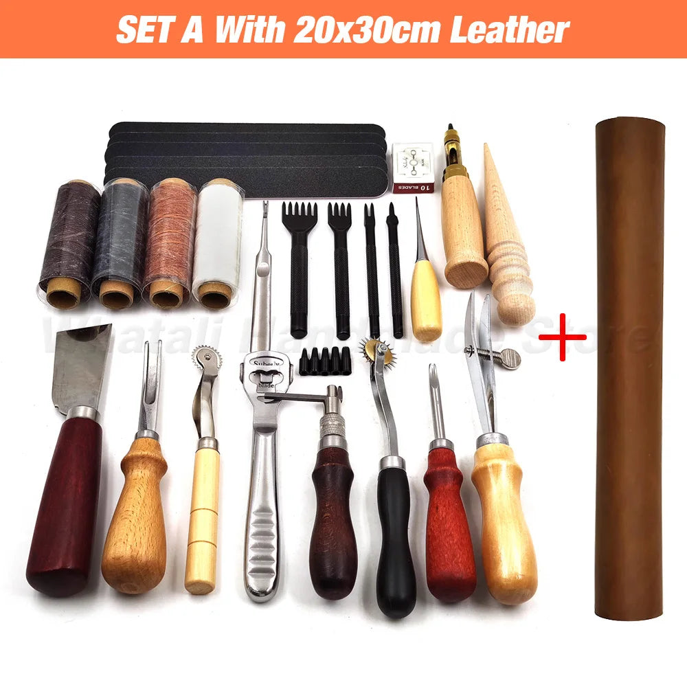 Professional Hand Sewing Leathercraft Tools Kit Saddle Groover Stitching Punch Carving Work Sets Tool For DIY Leather Accessory