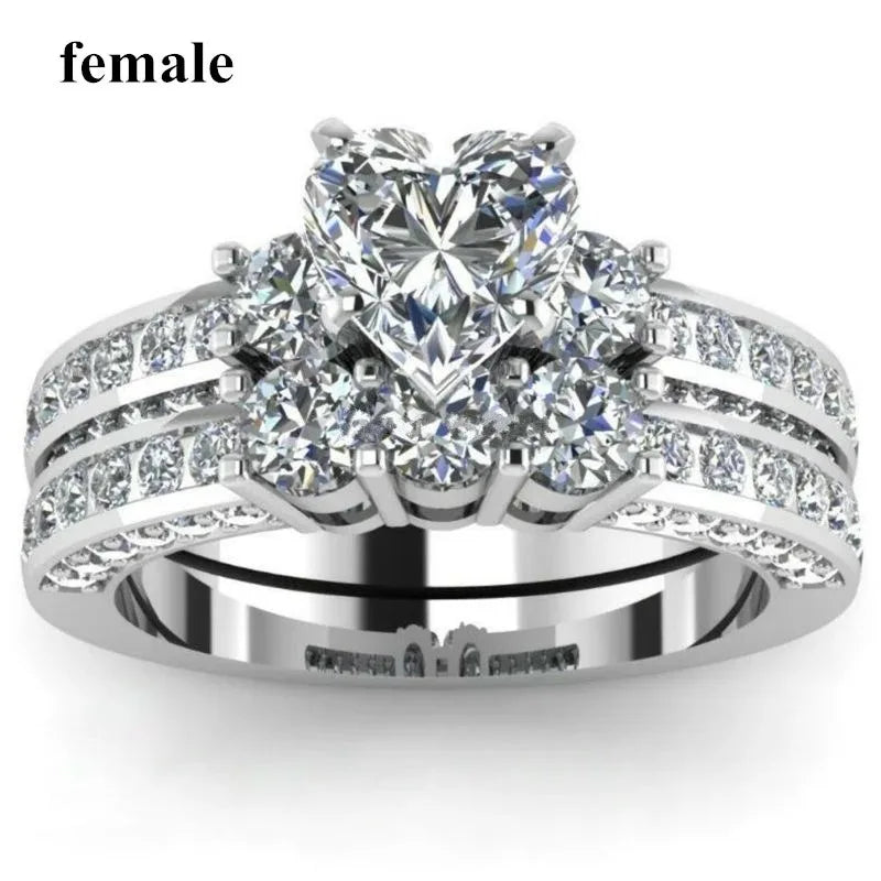 Couple Rings For Women White Rhinestones Zirconia Rings Set Simple CZ Stainless Steel Men Ring Wedding Jewelry For Lover Gifts