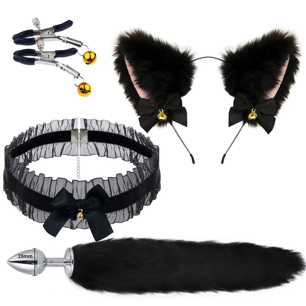 Fox Tail Anal Plug Cosplay Set – Cat Ears, Collar & Bow-Knot Accessories