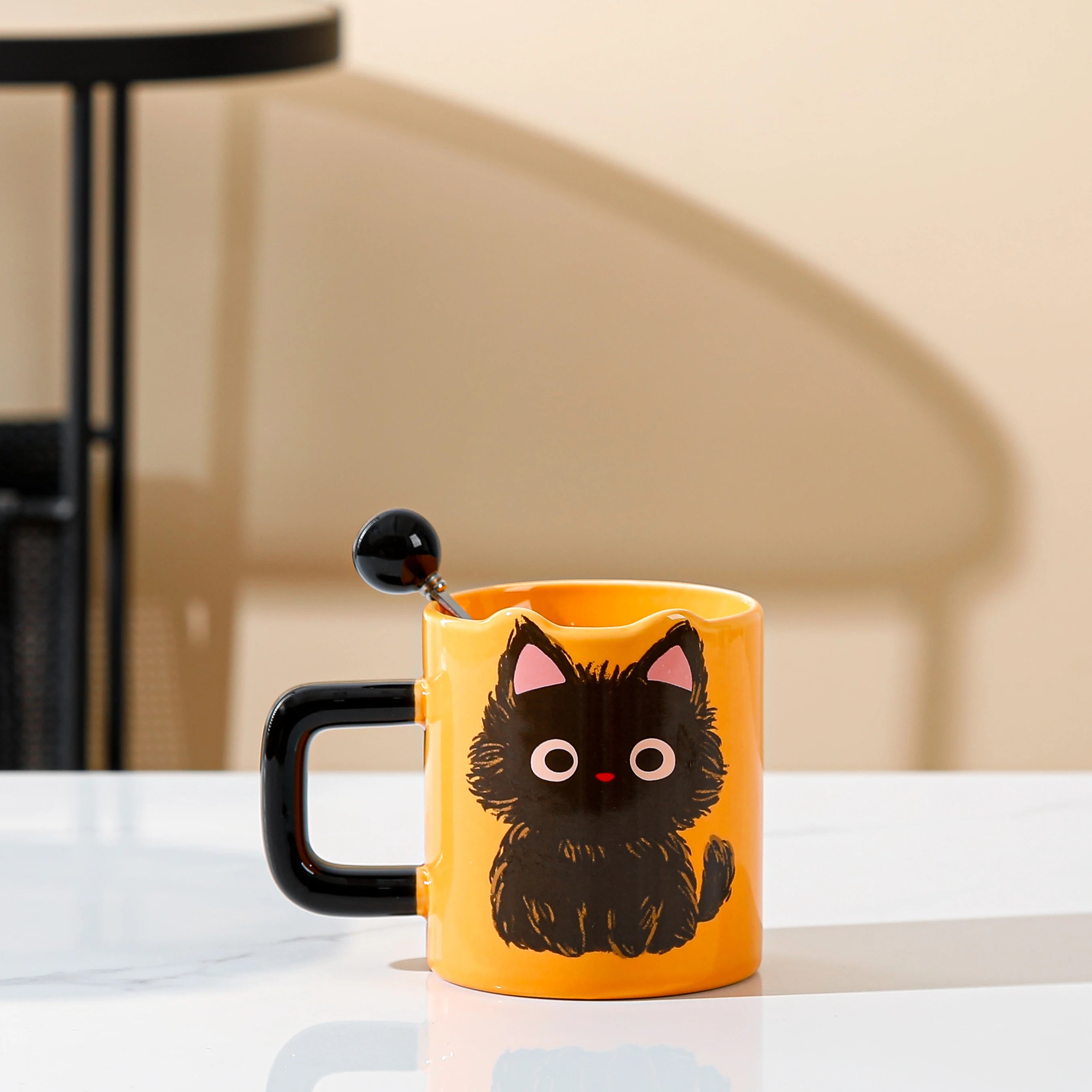 Ceramic  Head Mugs with Spoons Cute Animal Design Drinking Water Cups for Couples Home Office Birthday Gifts