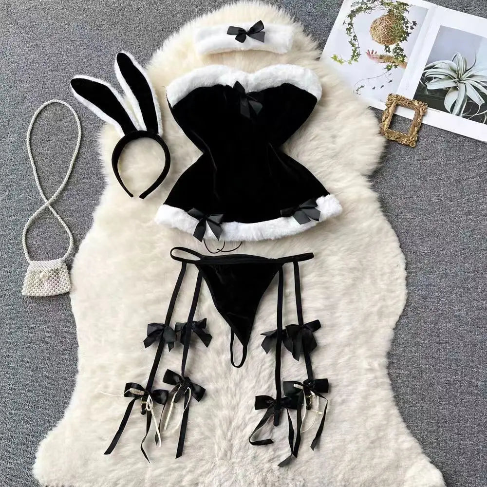 Red Christmas Cosplay Rabbit girl Jumpsuit Sexy Lingerie Belt Women New In Clothing Casual Backless Hollow Out Lace-up Bodysuit