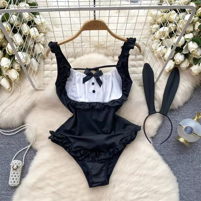 Female Sleevless Halter Playsuits Lace Sheer Open Crotch Lingerie Rompers Women Erotic Hollow Out Sexy Bodysuits Bow Jumpsuit