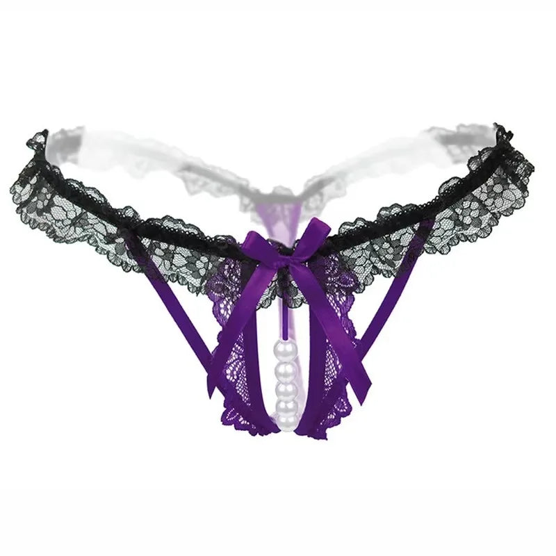 Sexy Women's Panties Lingerie G String Thongs Lace Underwear Female Perspective Women's Thong Pearl Panties Transparent Knickers