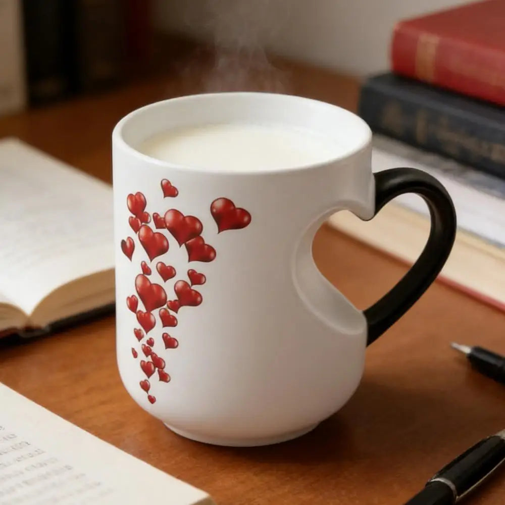 Heat Sensitive Color Changing Heart Handle Mug Strange Rare Mate Couple Valentine Day Wedding Coffee Mug Cup Festival Gifts