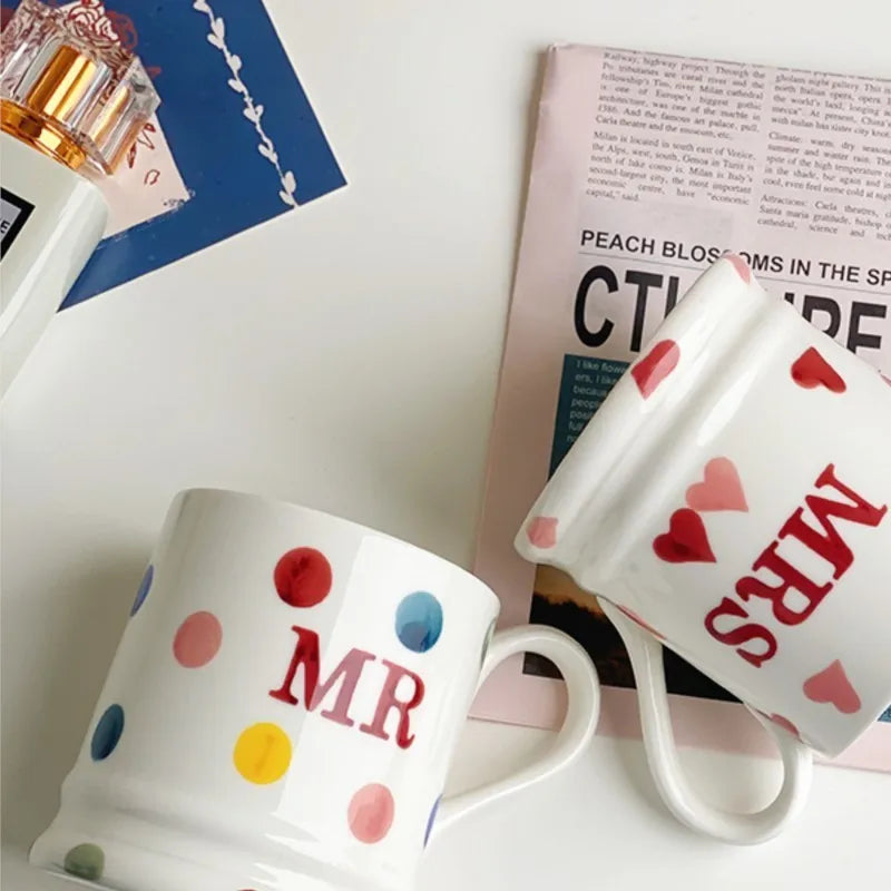 Creative Mr Mrs Coffee Mug Creative Dot Love Ceramic Cup for Couple Girl Drinking Water Cup Wedding Gift 400ml