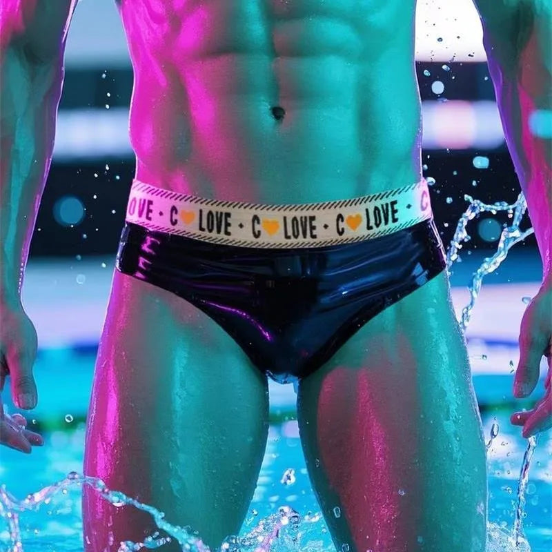 New Latex Buttocks Hollow Briefs Silky Mens Sexy Erotic Underwear Rubber Convex Pouch Panties Oil Shiny Male Lingerie Slip Homme