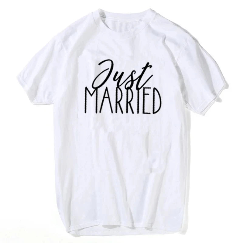Just Married Couple T Shirt Matching Wedding Tees Newlywed Honeymoon Short Sleeve Cotton Tops for Men Women