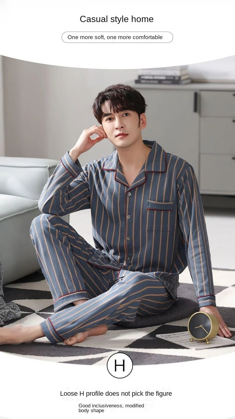 Spring Men's Fall and Winter Long-Sleeved Long Pants Middle-Aged Thin Section of Pajamas Sleepwear Homewear Suit Loungewear