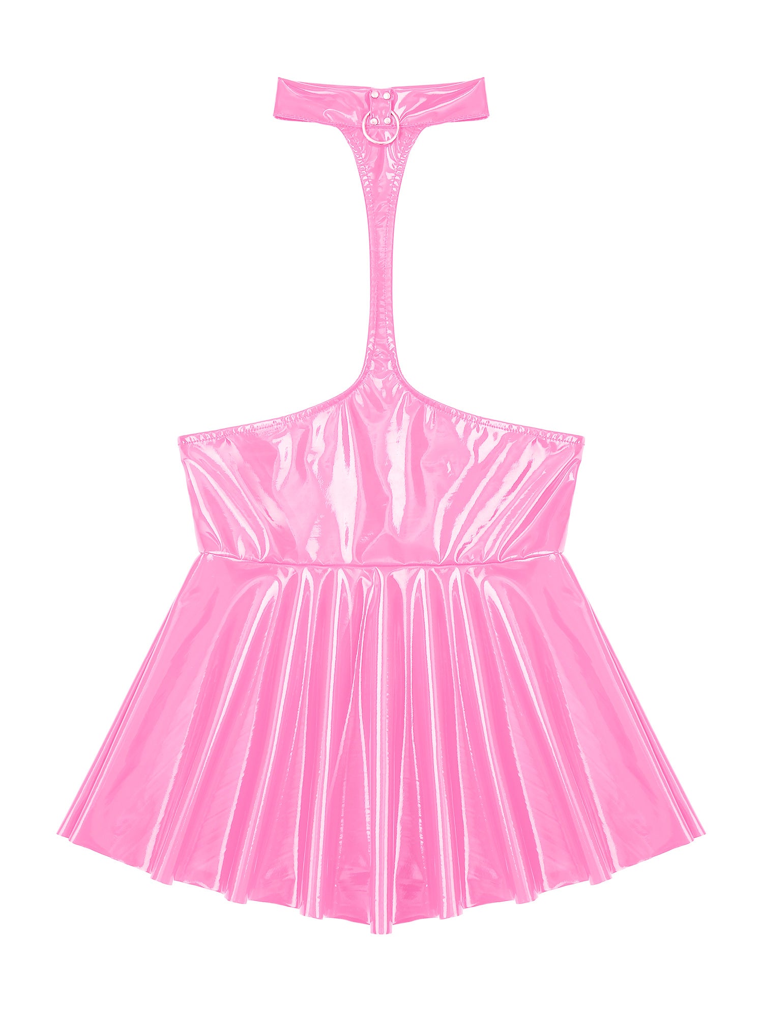 Women Mini Dress Female Sexy Lingerie Backless Open Chest Halter Ruffled Latex Skirt Pole Dance Party Nightclub Costume XXXXL