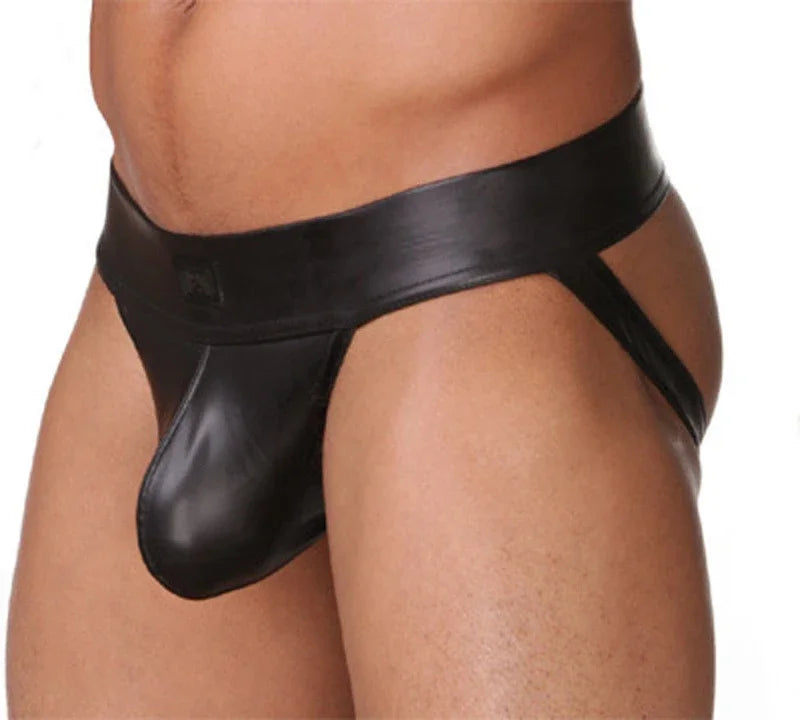 Men's Faux Leather Thong Underwear – Low-Rise G-String & Jockstrap Style | Comfortable Men's Lingerie
