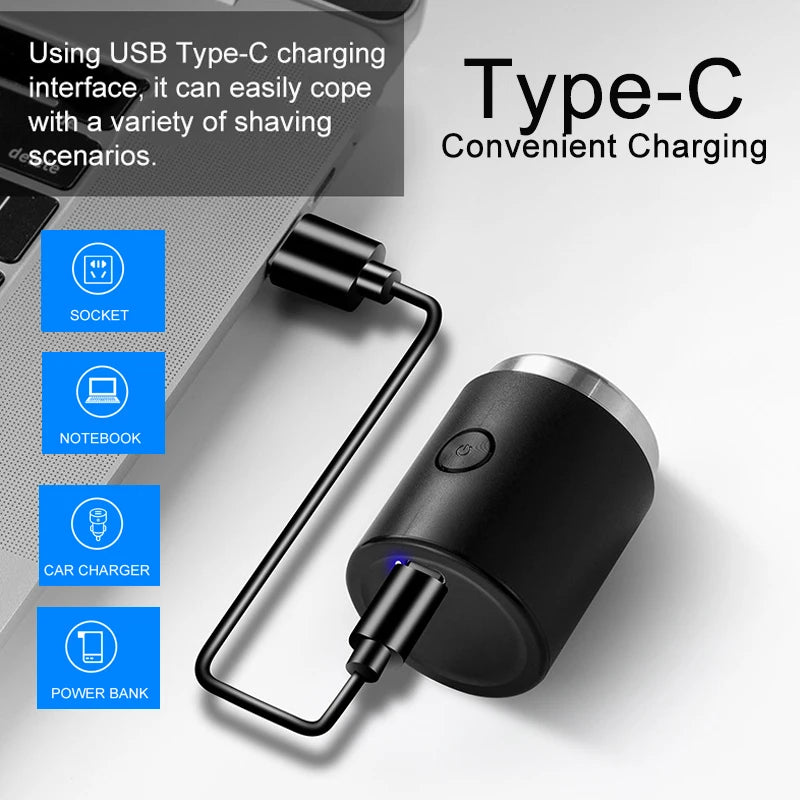 Electric Razor For Men Mini Travel Shaving Machine Washable Portable Men's Beard Trimmer Razor USB Rechargeable & Washable