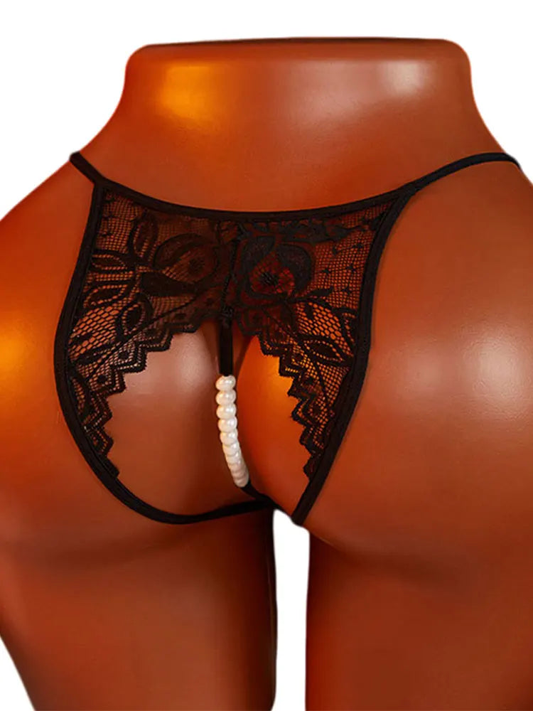 Men's Underwear Crotchless Sex Thong Pearl Sexual Panties For Gay Low Rise Sheer Open Ass Triangle Pants Sissy G-string Lingerie