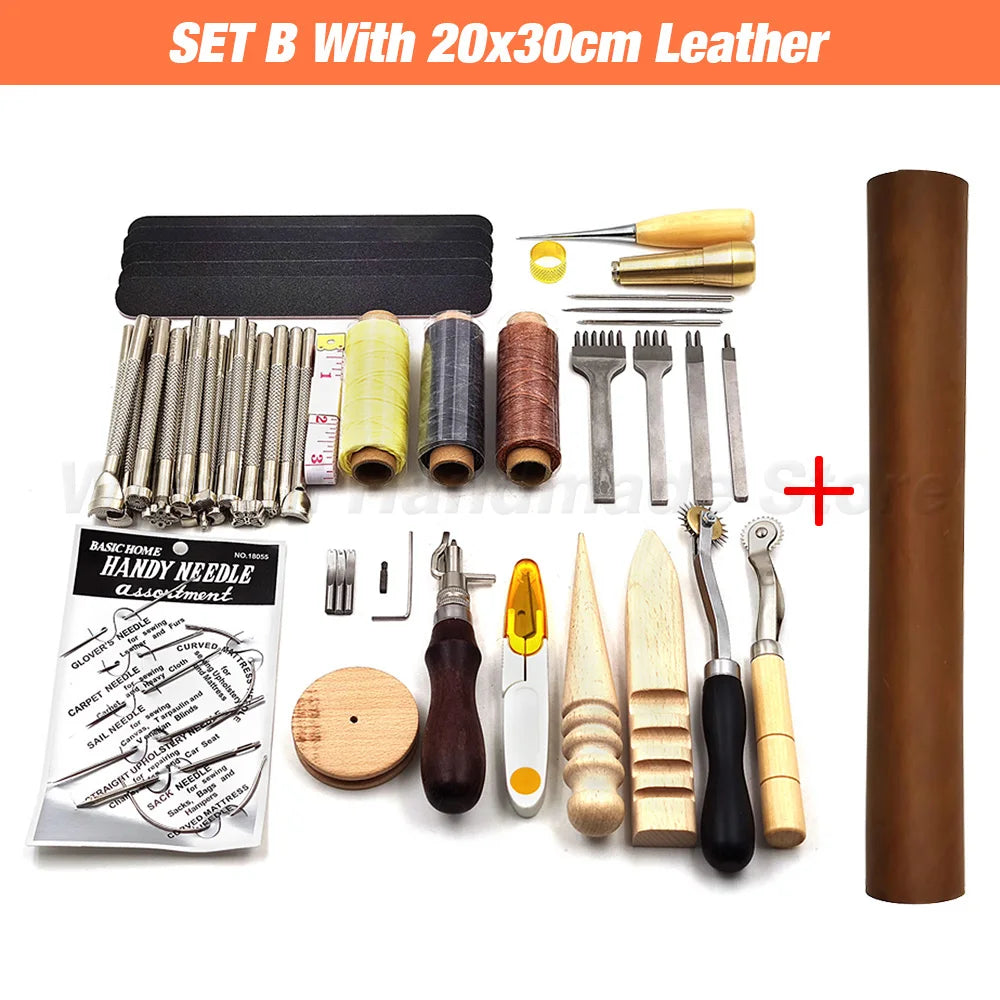 Professional Hand Sewing Leathercraft Tools Kit Saddle Groover Stitching Punch Carving Work Sets Tool For DIY Leather Accessory