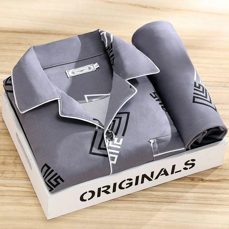 Casual Pure Cotton Men's Sleepwear Long Sleeve Long Pants Two-Piece Set Plaid Striped Simple Wearable Home Clothes