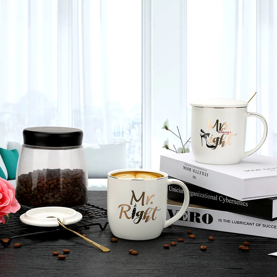 Mr and Mrs Coffee Mugs Creative Couples Black Ceramic Cups Wedding Gifts for Newlyweds Cup Set Perfect Gift-Set for Engagement