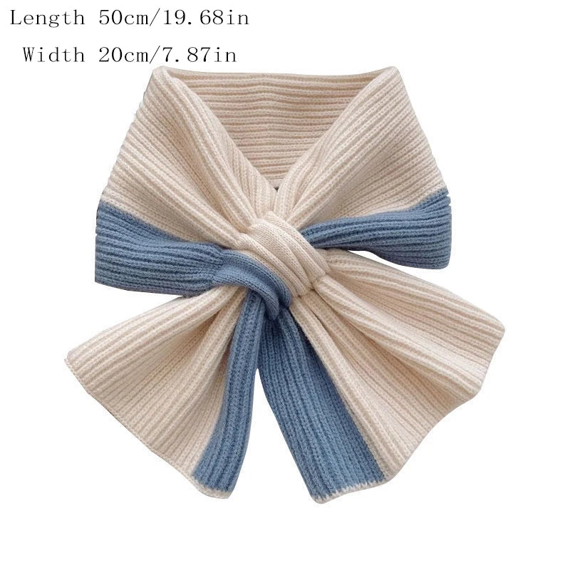 Girls' autumn and winter short cross scarf knitted all-matching neck neck bib Solid color matching winter warm scarf Fashion all