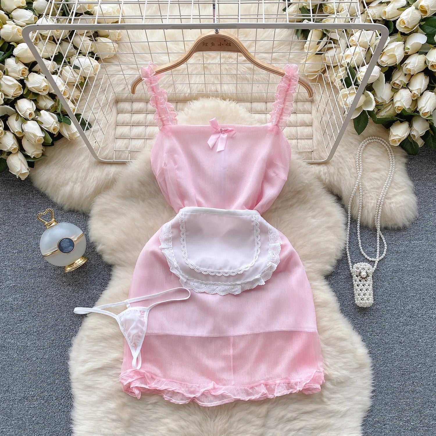 Sexy Cute Sweet Lace Backless Jumpsuit Women Slim Fit Bodysuit Girl Strap Bow knot Cosplay Hot Sweet Bow Ribbon Lingerie Dress