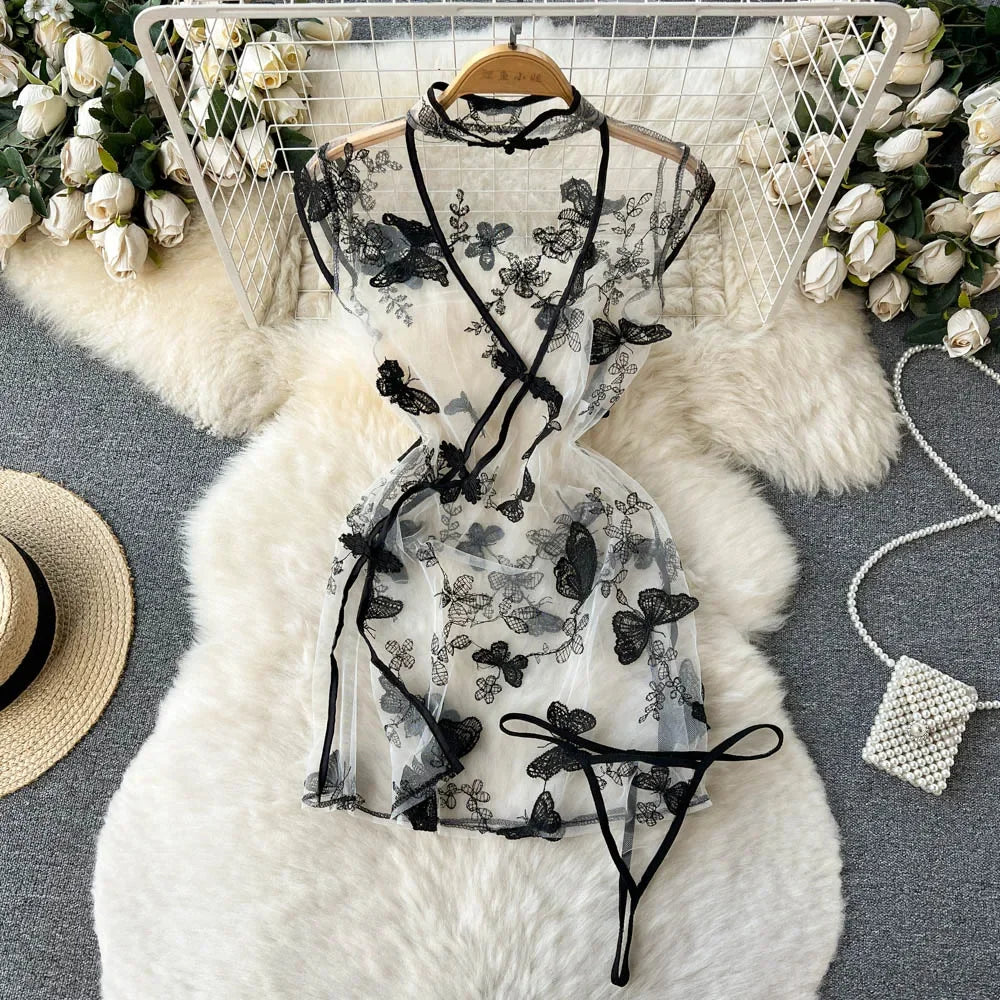 Female Sleevless Halter Playsuits Lace Sheer Open Crotch Lingerie Rompers Women Erotic Hollow Out Sexy Bodysuits Bow Jumpsuit