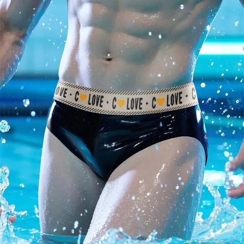New Latex Buttocks Hollow Briefs Silky Mens Sexy Erotic Underwear Rubber Convex Pouch Panties Oil Shiny Male Lingerie Slip Homme