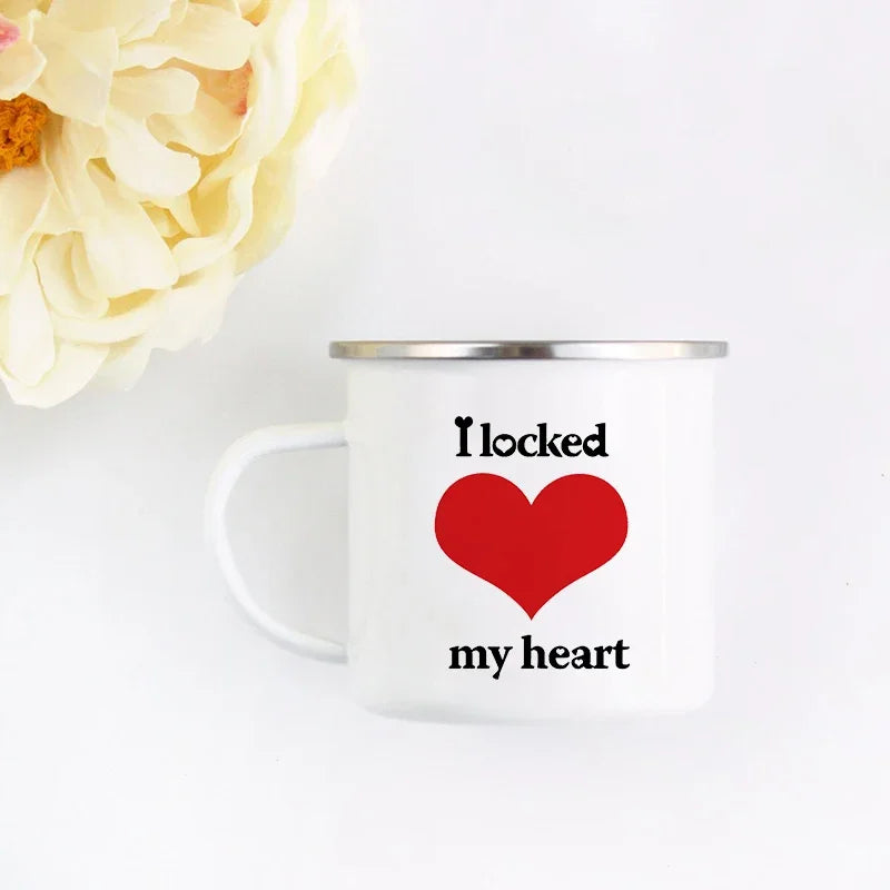 Mr and Mrs Mugs Cute Valentine's Day Gift His and Hers Lovers Camp Cup Husband and Wife Enamel Mug Gift for Couples
