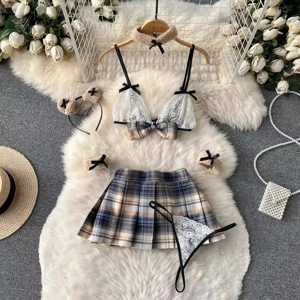Female Sleevless Halter Playsuits Lace Sheer Open Crotch Lingerie Rompers Women Erotic Hollow Out Sexy Bodysuits Bow Jumpsuit