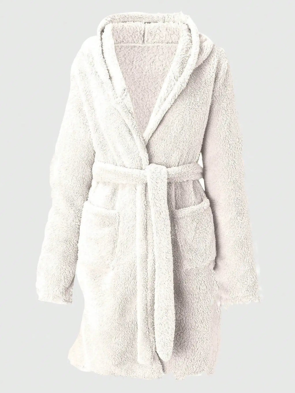 1 piece of women's solid color hooded robe with belt, cozy and warm fleece pajamas for home wear in autumn and winter.