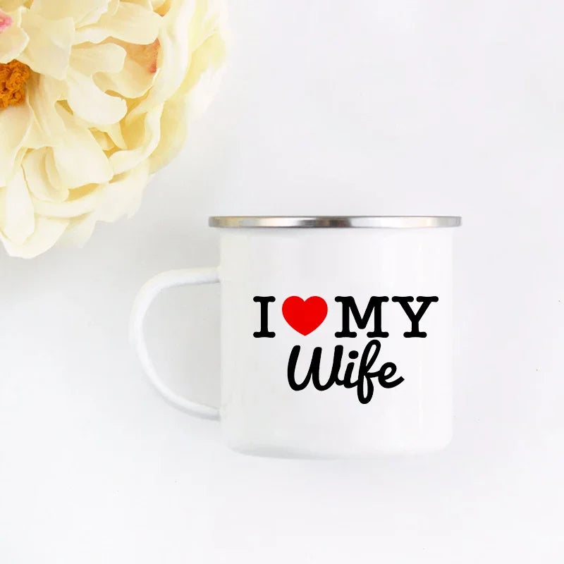 Mr and Mrs Mugs Cute Valentine's Day Gift His and Hers Lovers Camp Cup Husband and Wife Enamel Mug Gift for Couples