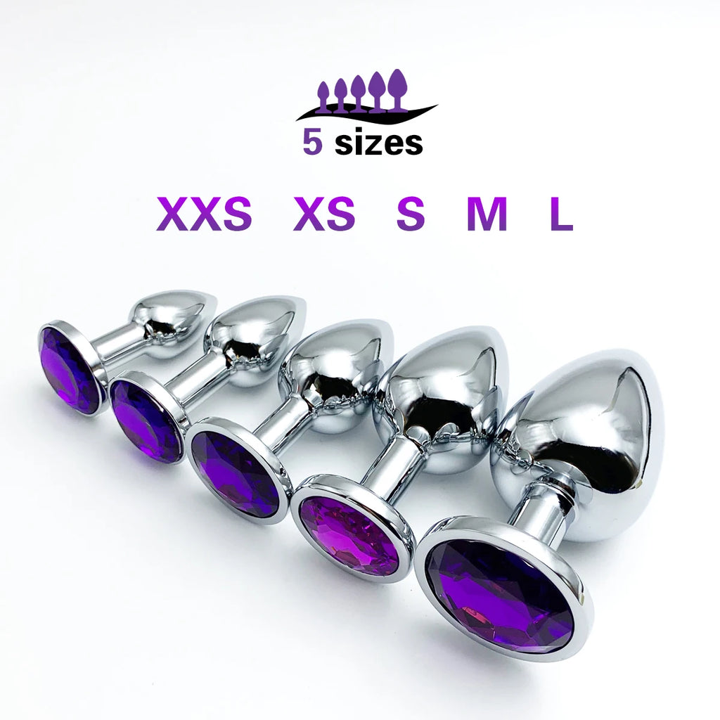 Metal Anal Plug Set with Jewel Base – 5 Sizes for Beginners to Advanced