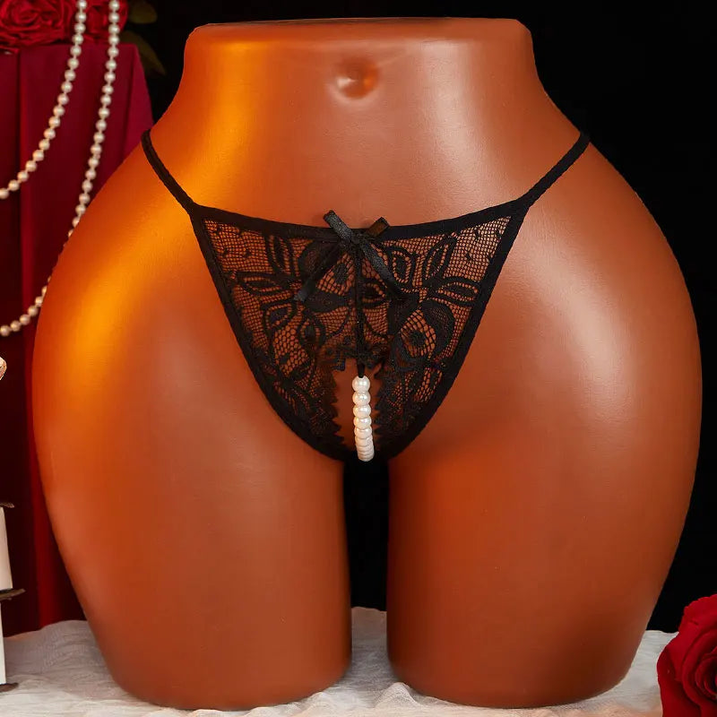 Men's Underwear Crotchless Sex Thong Pearl Sexual Panties For Gay Low Rise Sheer Open Ass Triangle Pants Sissy G-string Lingerie
