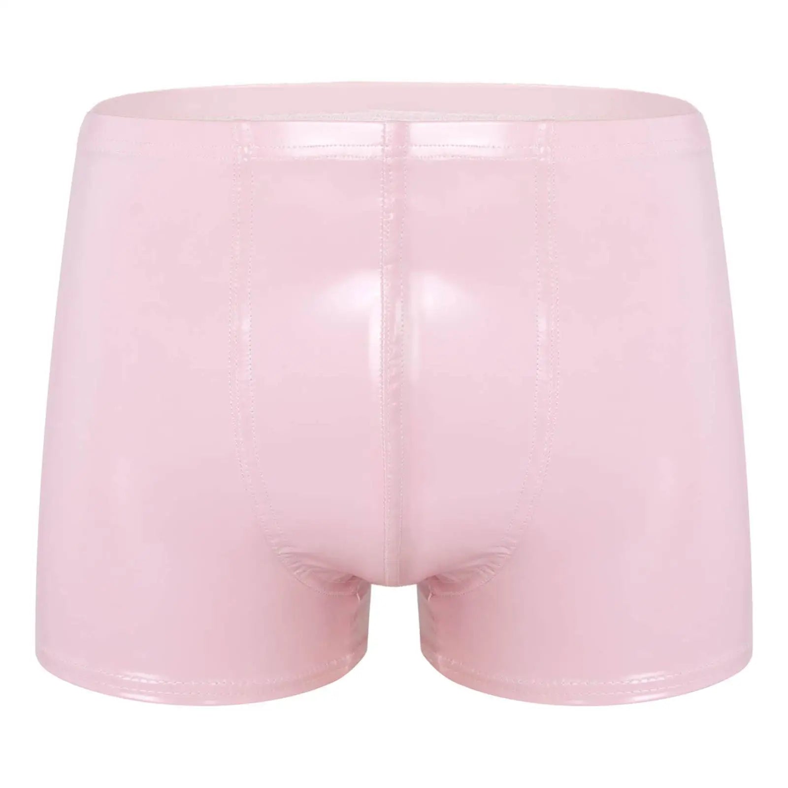 Mens Patent Leather Shorts Dance Performance Clubwear Wet Look Pants Elastic Waistband ShortsBulge Pouch Boxer Briefs Shorts