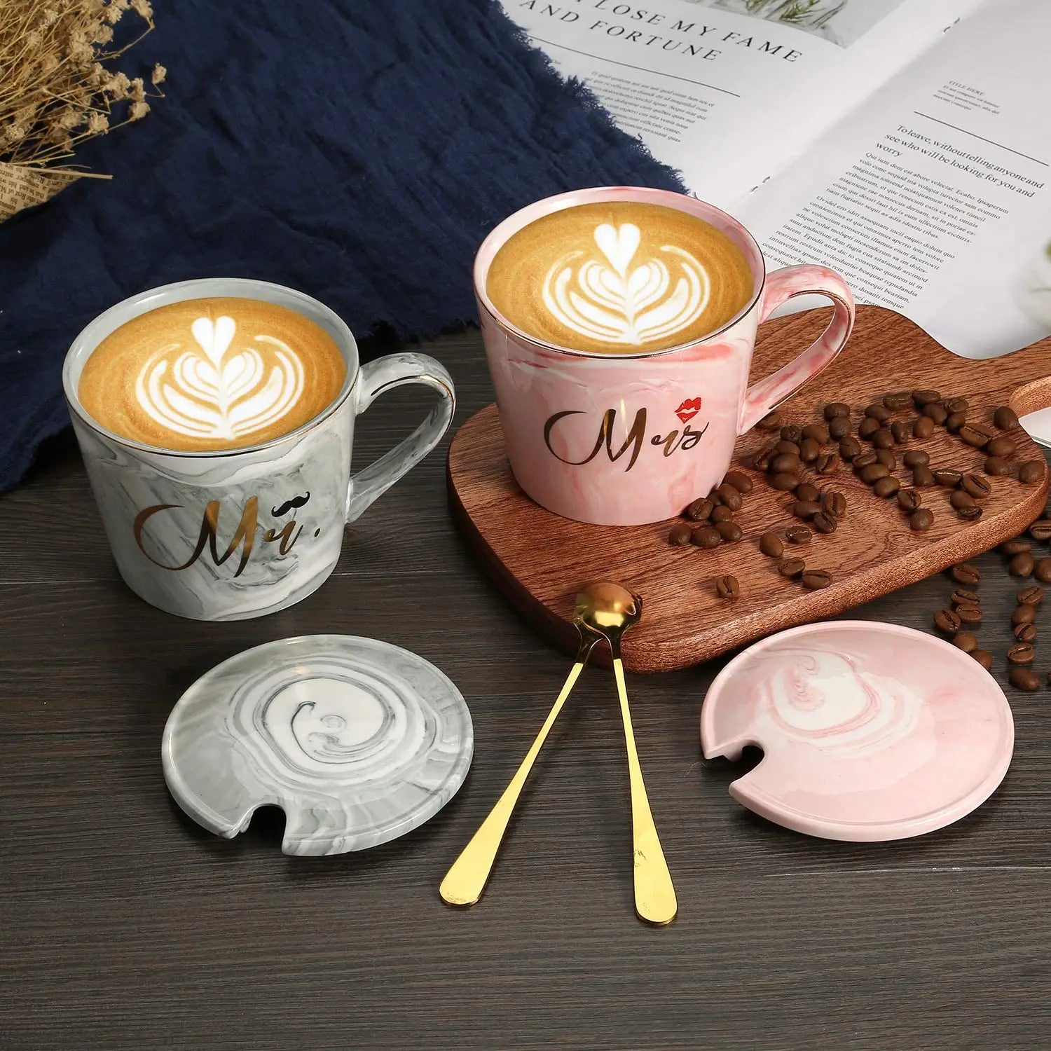 Mr and Mrs Coffee Mugs Creative Couples Black Ceramic Cups Wedding Gifts for Newlyweds Cup Set Perfect Gift-Set for Engagement