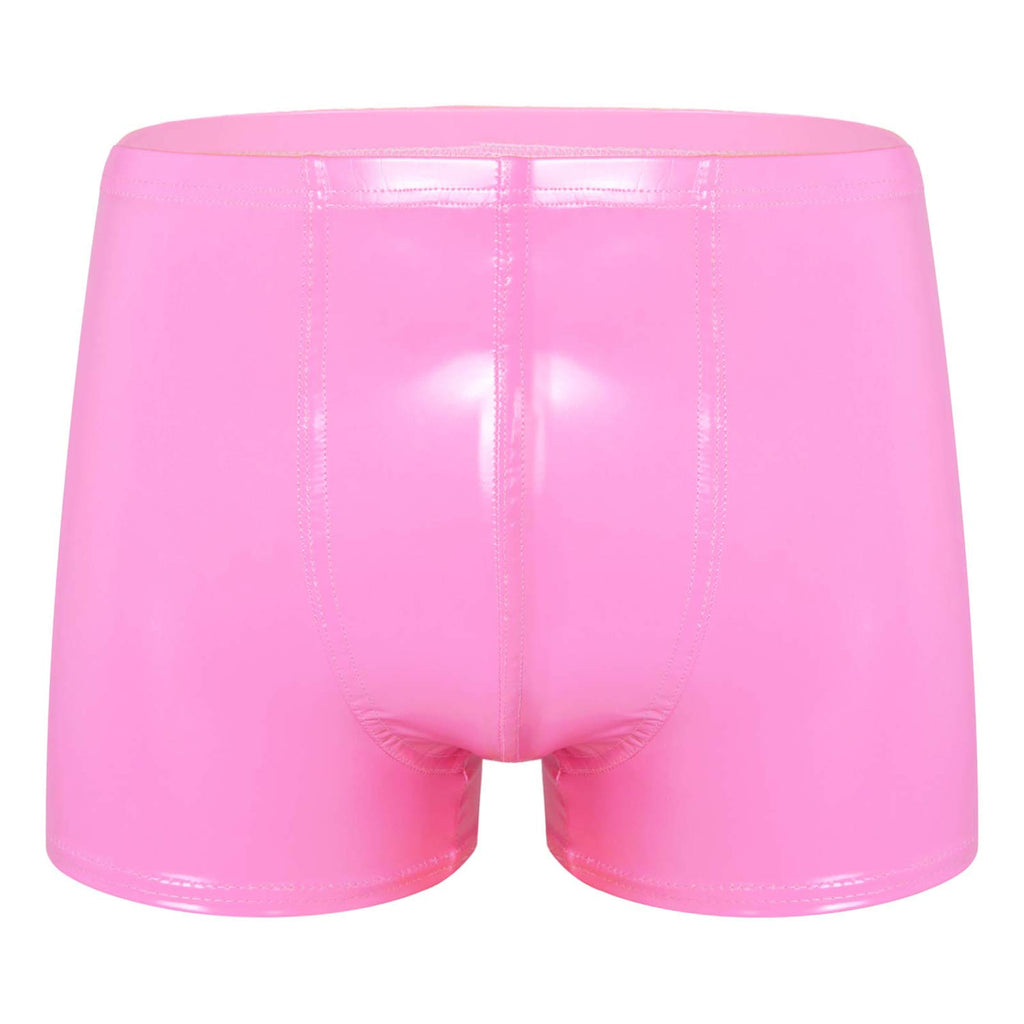 Mens Patent Leather Shorts Dance Performance Clubwear Wet Look Pants Elastic Waistband ShortsBulge Pouch Boxer Briefs Shorts